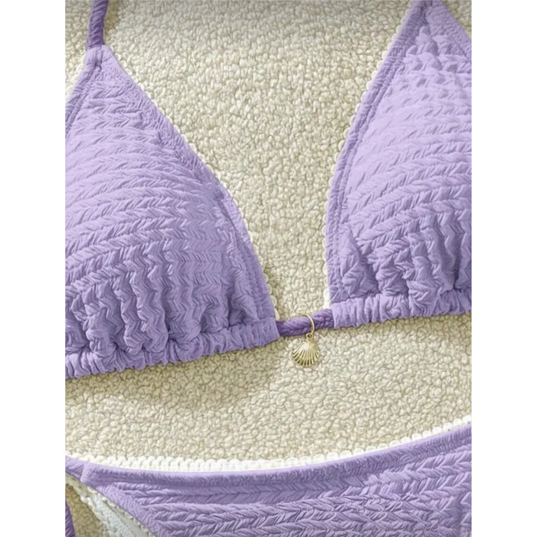 Zweiteiliges Bikini-Set mit hoch geschnittenen Beinen, Badeanzug, Badebekleidung, geraffter, knitteriger Halter-Bikini, Damen-Badebekleidung, Damen-Badeanzug M125 – Detail 9