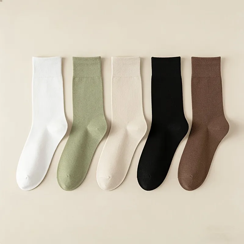 Trendy mid tube solid color Japanese cotton socks casual versatile pile socks