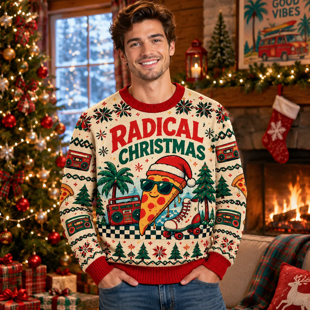2026 New Vintage 80s Xmas Theme Graphic Pullover Men Women 3D Knit Long Sleeve Ugly Sweater Christmas Holiday Party Outfit