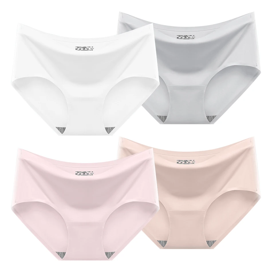 Modern Teen Girls Ice Silk Comfortable Underwears Mid Waist and Triangle Panties Four Pieces Sets Design Breathable and Elegance