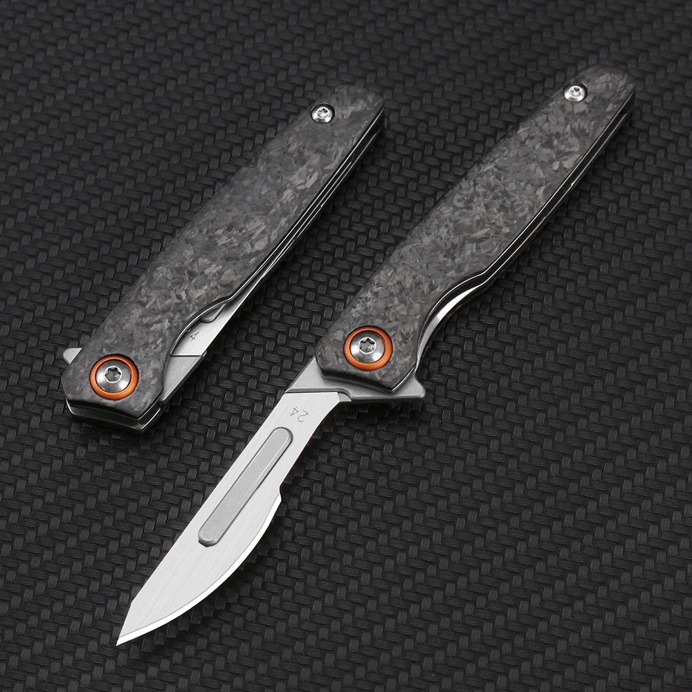 Tunafire Portable Scalpel Folding Knife Carbon Fiber Surgical Mini Knife Survival Self defense Unpacking Small Knives Box Cutter