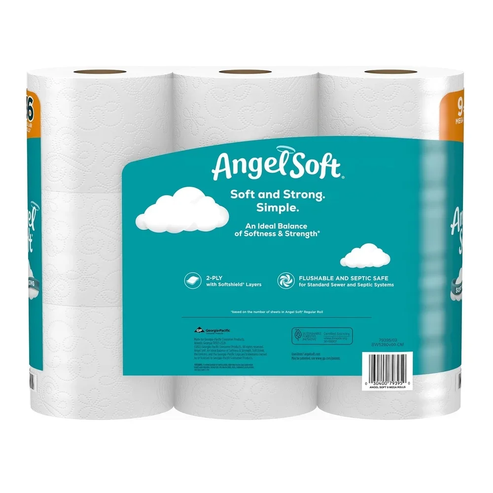 ครัวเรือนนูนกระดาษชําระ 2 ชั้น 9 MEGA ม้วน 320 แผ่นต่อม้วนนุ่ม Strong Septic ปลอดภัย Perforated ยาวนาน