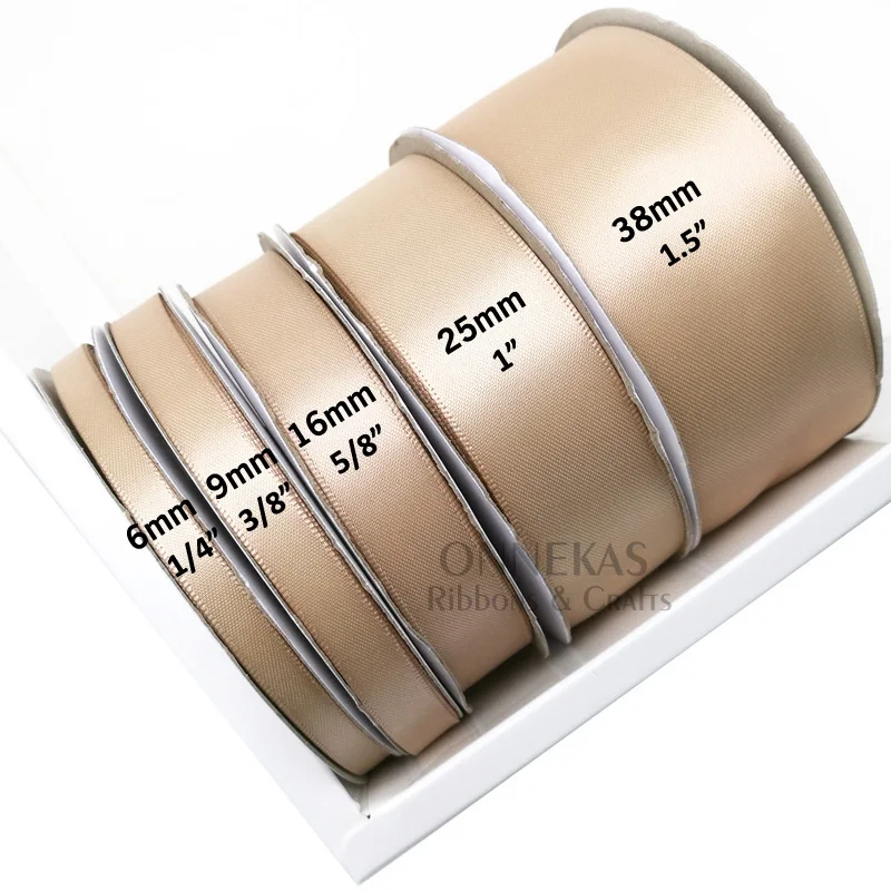 100Yards 6/9/13/16/19/25/38mm Brown Double Sided Satin Ribbon Solid Color Silky Ribbons 100% Polyester Smooth Ribbon Tapes