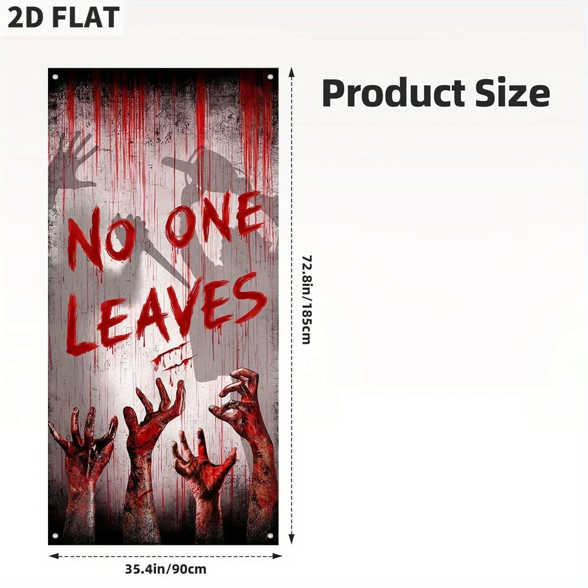 Scary Halloween Bloody Banner- Creepy Backdrop for Haunted House, Front Door, Doorway Scary Handprint and Shadowy Figure