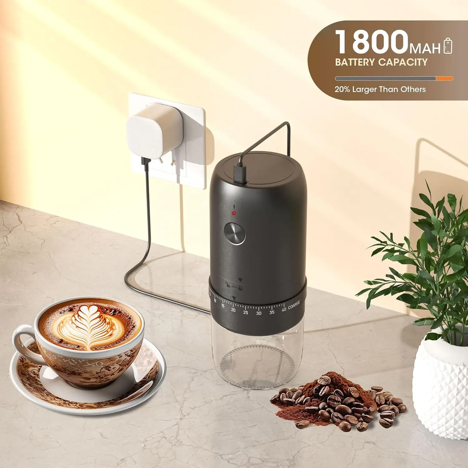 New Portable USB Electric Coffee Bean Grinder 40 Gears External Adjustable Rechargeable Grinders Household Mini Coffee Machine