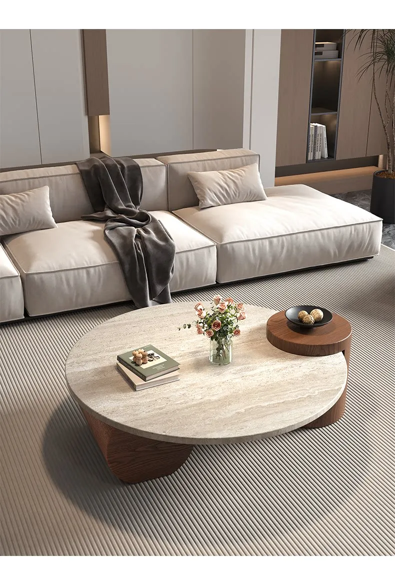 Travertine slate splicing coffee table modern simple living room home high-end Italian round coffee table table