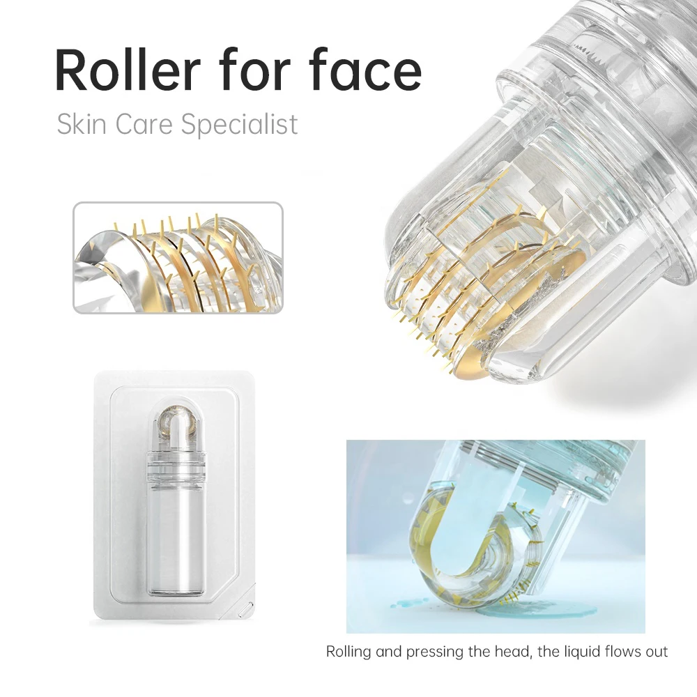 Hydra Roller HR64 Microneedling titane aiguille Derma Roller applicateur de sérum outil de soin de la peau pour le visage, les cheveux, la barbe-sans sérum