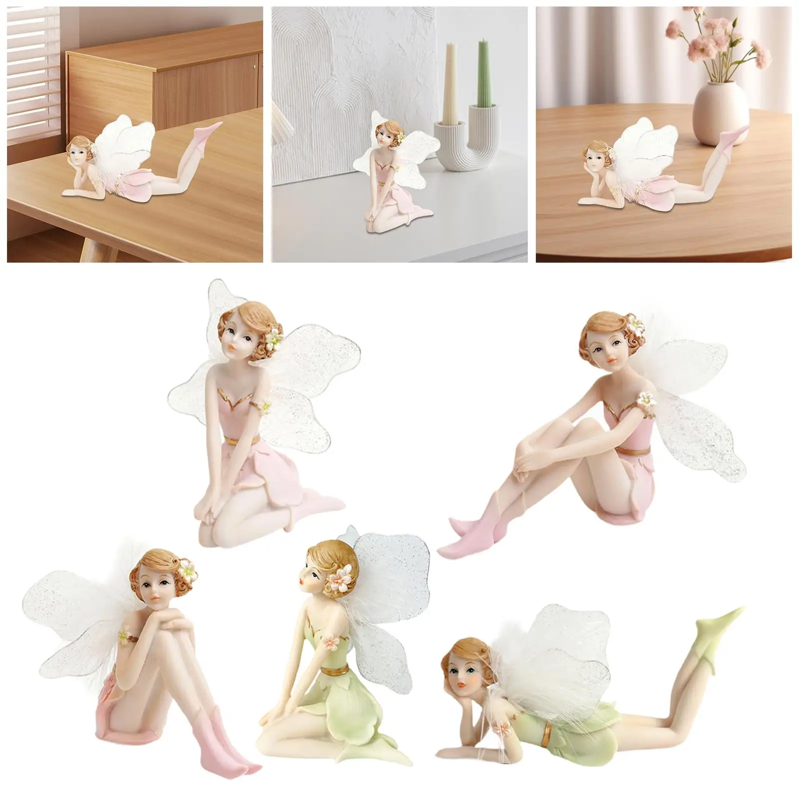 

Фигурка цветочной феи из смолы с нежными крыльями, статуэтка-скульптура, креативный декор для полки, гостиной, дома, офиса