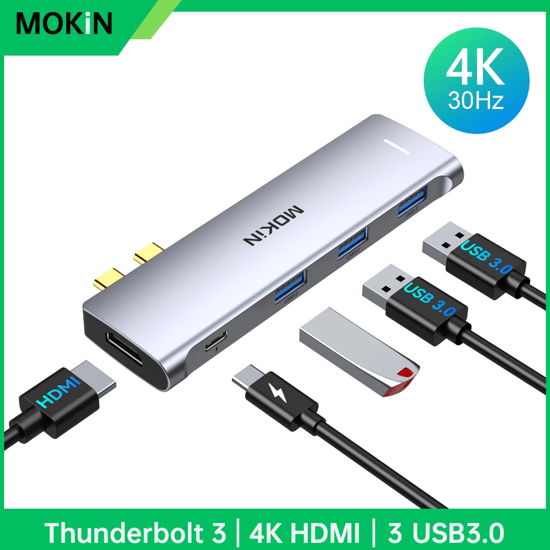 

MOKiN 5 in 2 USB C HUB Type-C to HDMI 4K@30Hz Thunderbolt 3 Port Adapter for MacBook Pro Air M1 3 USB 3.0 5Gbps Docking Station
