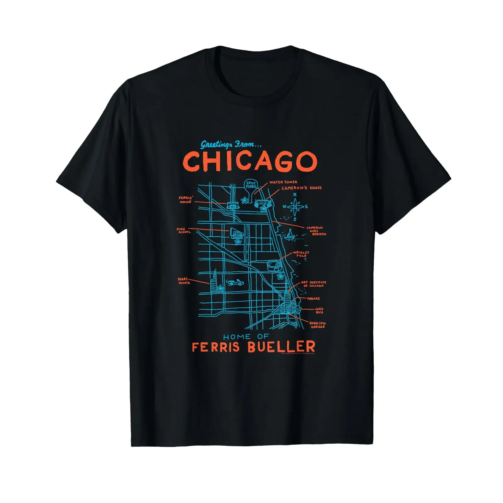 Ferris Bueller's Day Off Chicago Card T Shirt vintage Washed Unisex Slightly homme Soft Stylish graphic streetwear Casual