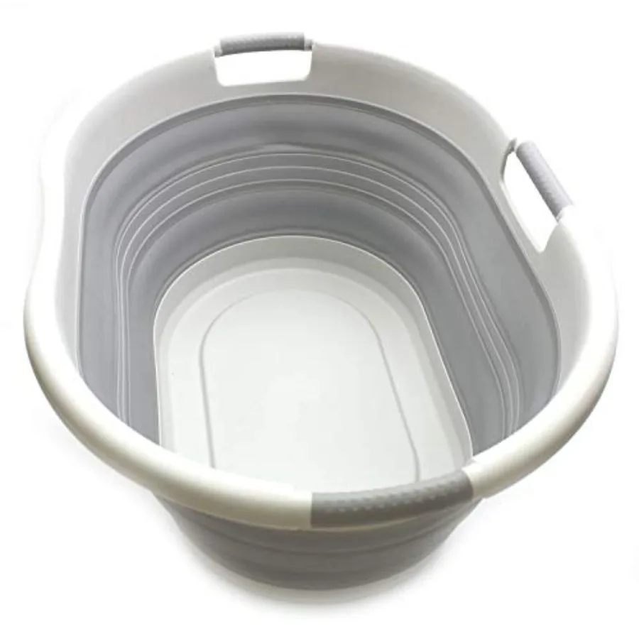 

57L 5 Gallons Collapsible 3-Handled Plastic Laundry Basket - Oval Tub for Home Use, Black, Space-Saving Portable with 44L Water