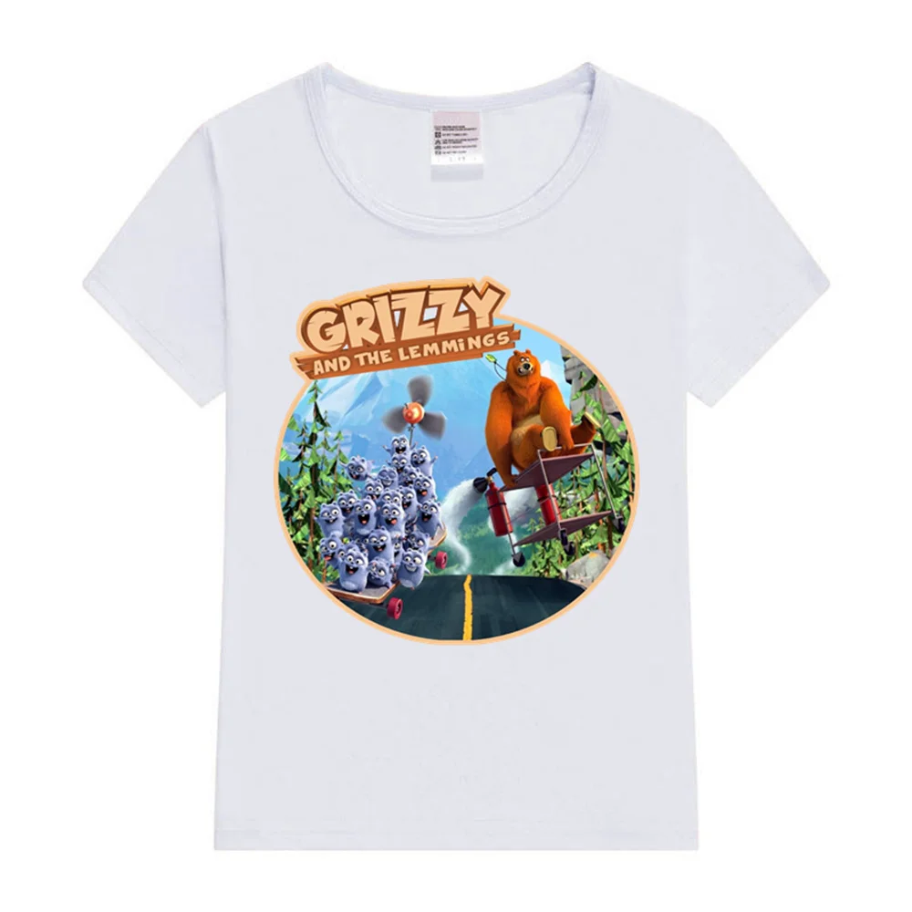 2024 New grizzy and the lemmings Kids T-Shirt Cartoon Print Kids T-Shirts Children Girls Tops Clothes