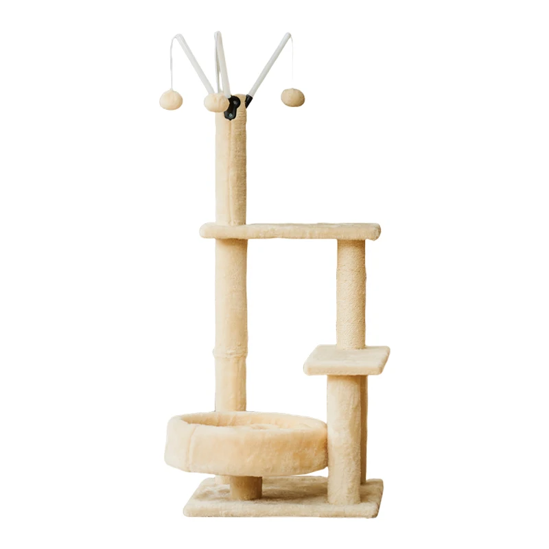 

Интерактивная игрушка для кошек на заказ: бежевая, из сизалевого каната и плюша, с деревянной когтеточкой, домиком-лежанкой и элементами для лазания, для использования в помещении