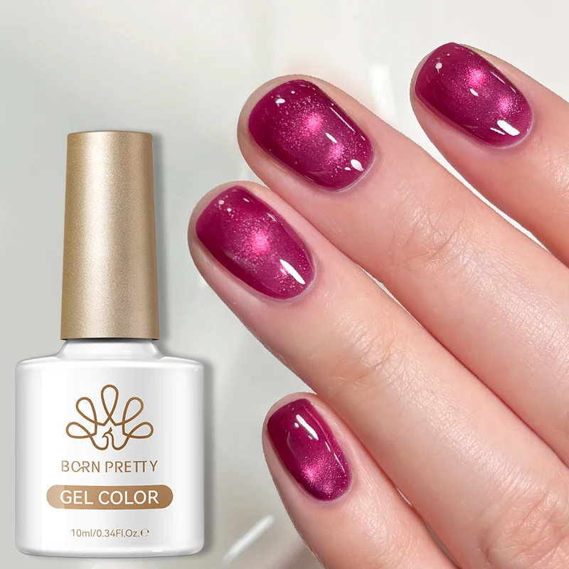 BORN PRETTY 10ml Himbeer-Glasperlen-Katzenaugen-Magnetgel Nagellack Frühling Sommer Soak-Off UV-Gel Semi-Permanent Nagelkunst-Lack