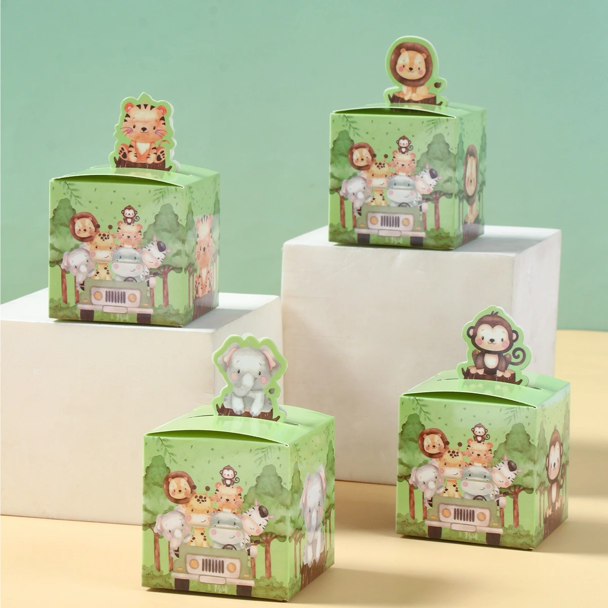 

Jungle Animal Candy Boxes Birthday Party Decor Jungle Safari Wood GrainPackaging Box Kids Gift Baby Shower Party Supplies