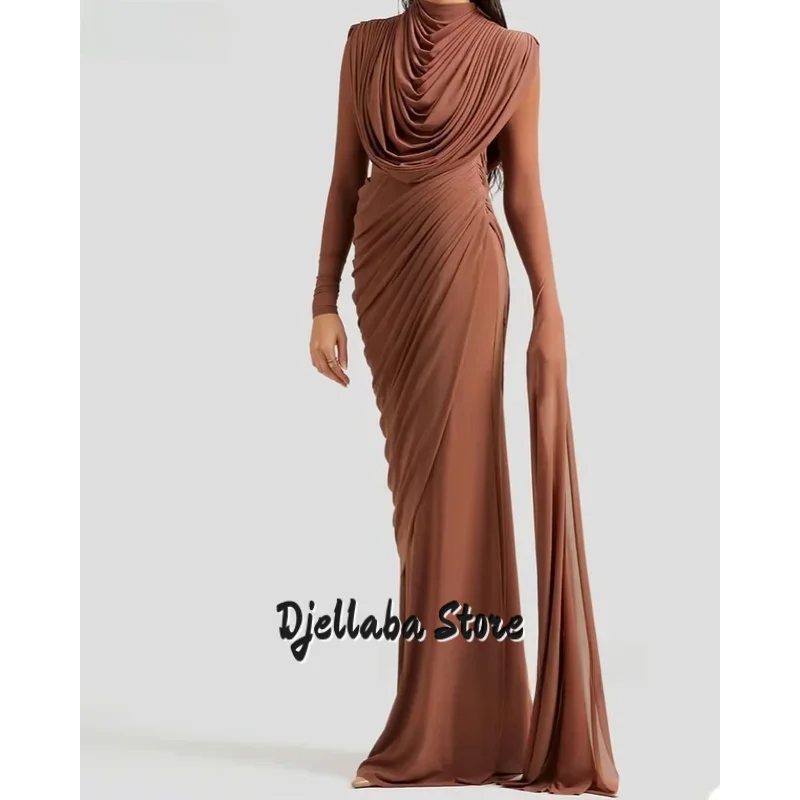 브라운 쉬폰 이브닝 드레스 풀 슬리브 머메이드 슬림 프롬 파티 드레스 우아한 심플 맥시 프롬 가운 맞춤 제작