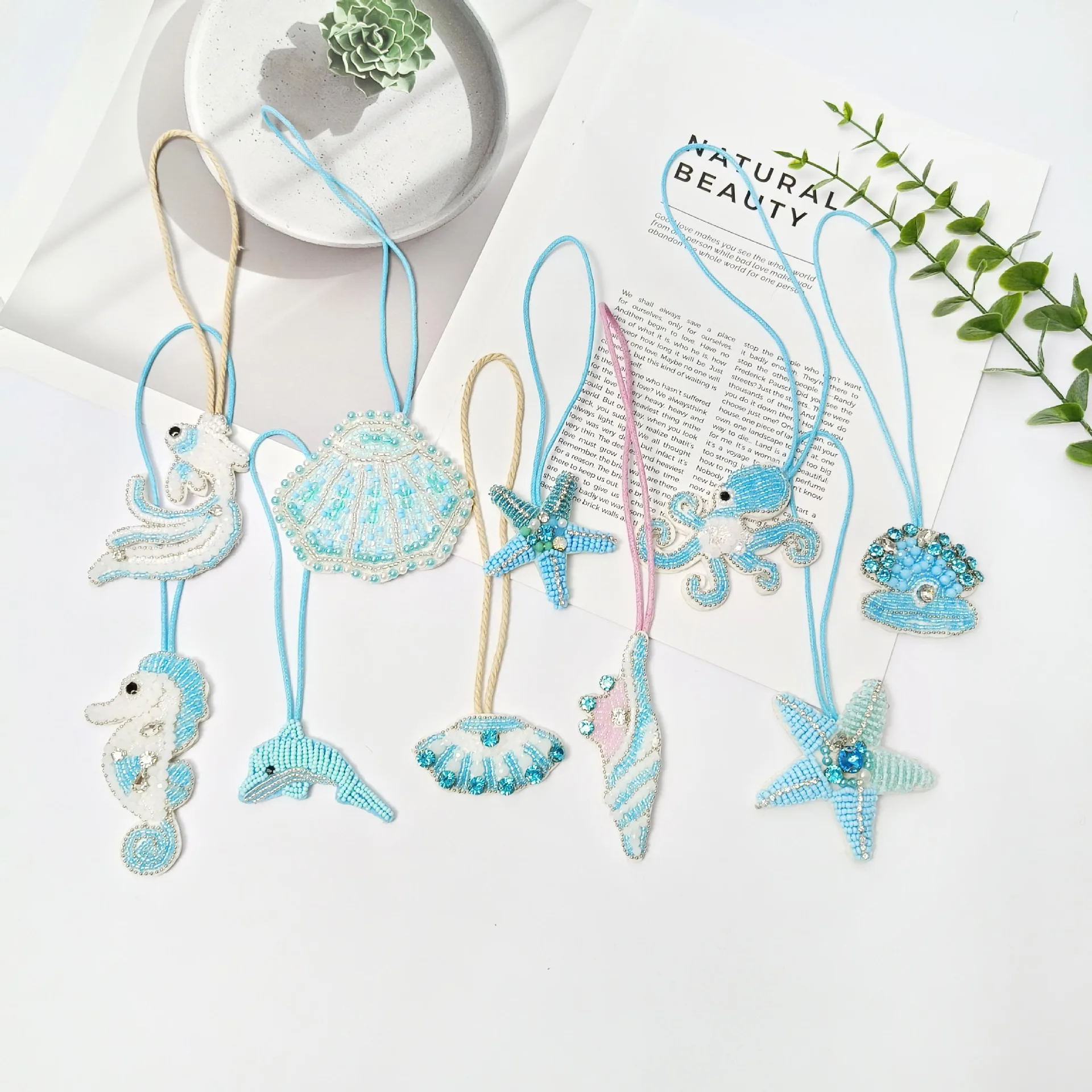 

Creative Marine Life Bag Charms Shells Starfish Crystal Sequins Handmade Diy Clothing Bag Decoration Accessorie Lanyard Keychain