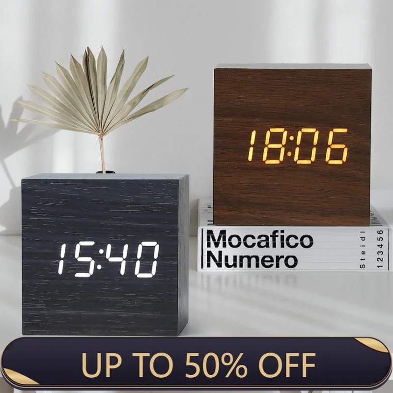 LED Alarm Clock Mini Square Digital Table Clock Multifunctional Adjustable Shine Desk Clocks Creative Bedroom Bedside