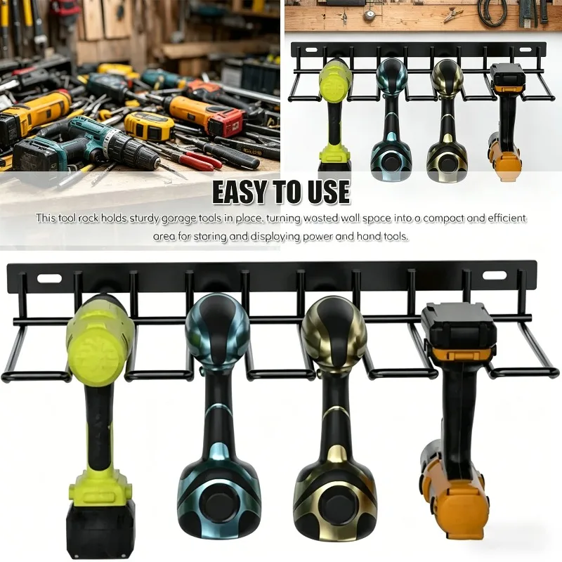Wall Mounted Power Tool Holder Heavy Duty Metal Drill Storage Organizer Rack Screwdriver Wrench Shelf for Garage Workshop Tool
