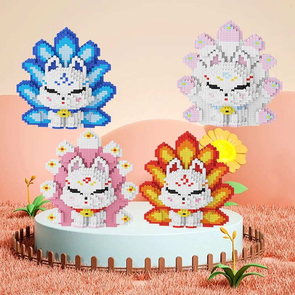 2024 New four Seasons Nine-Tailed Fox Block Series Assembled Model Small Particles Handmade DIY Gift Birthday Gift Decoration