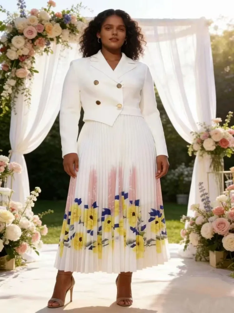 

Miyake Pleated Dress Women's Flower Strap Waist Print African Loose Suit Collar Temperament Dresses 2025 New