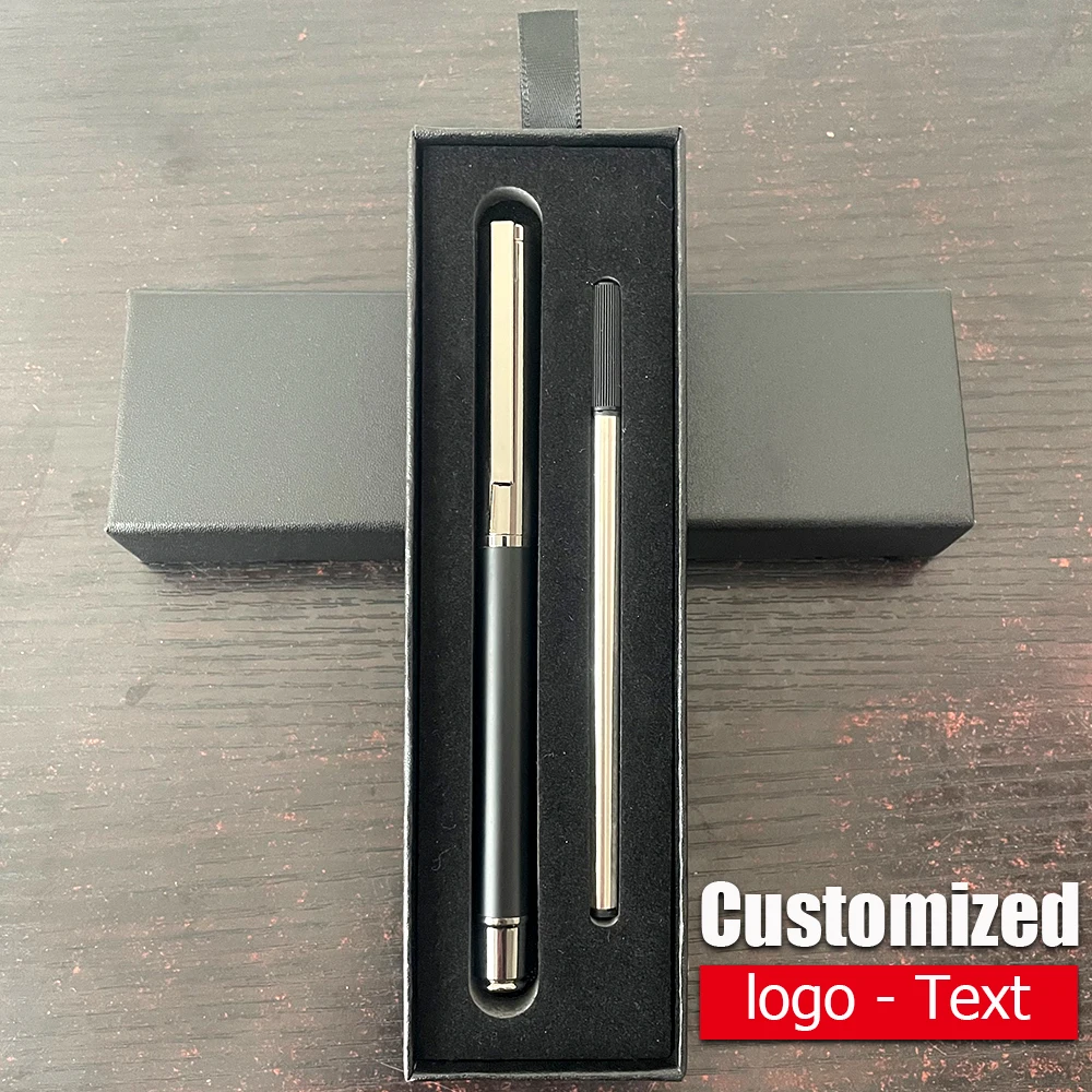 

Luxury Black and Blue Metal Ballpoint Pen Box Set Customized Name Text Signature Pens Box Set Commercial Office Stationery Gift