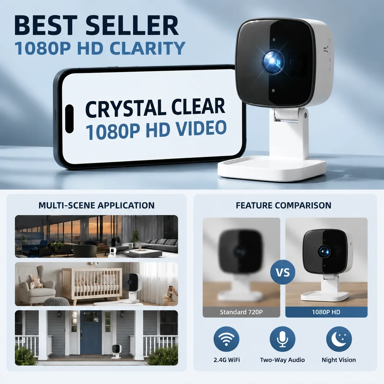 Mini WiFi Security Camera 1080P Indoor Cam Night Vision Motion Sensor Two Way Talk TF Card Up To 128G Home Office Baby Monitor