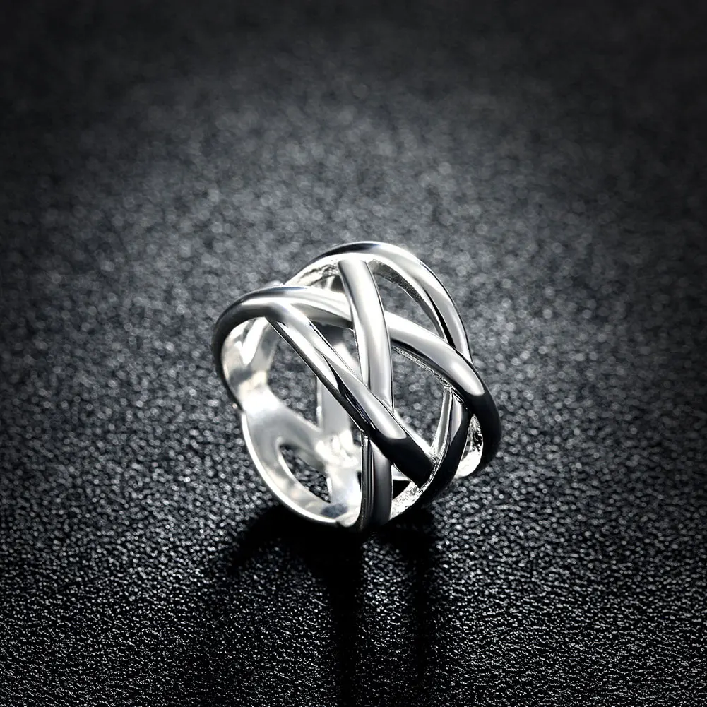 Hot fine designer 925 Sterling Silver Cross fishing net Rings for Women Men Size 6 7 8 9 10 Fashion party Wedding Jewelry gifts