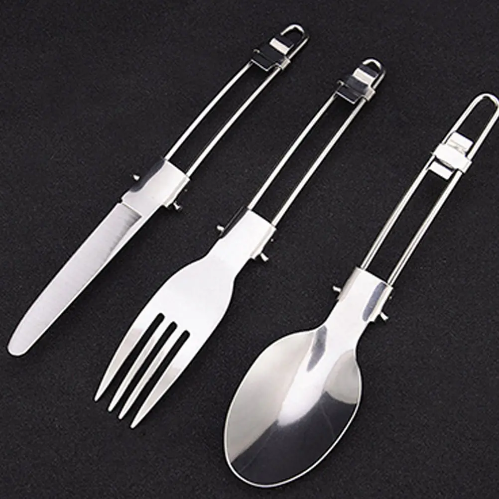 

2 Sets Folding Cutlery Forks Camping Foldable Spoon Stainless Steel Knives Tableware Travel