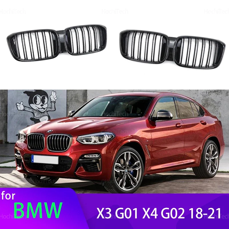 

For BMW X3 G01 X4 G02 2018-2021 New Look Car Grille Grill Front Kidney Glossy 2 Line Double Slat Accessories Replacement Grille