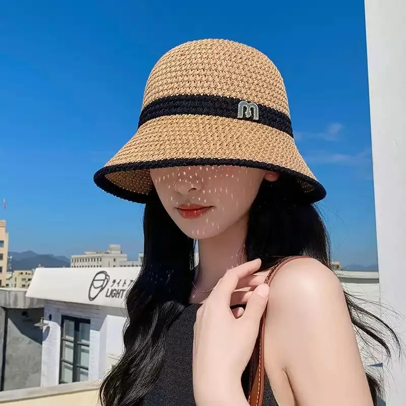 

Handmade Crochet Floppy Summer Hats Collapsible Dome Bucket Hat Hollow Out Solid Color Beach Caps Simplicity Soft Women Hat