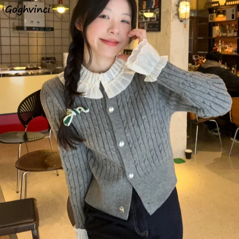 Autumn Cardigans Women Korean Fashion Flare Sleeve Y2k Sweater All-match Gentle Casual Coats Nail Bead Sweet Tender Aesthetic