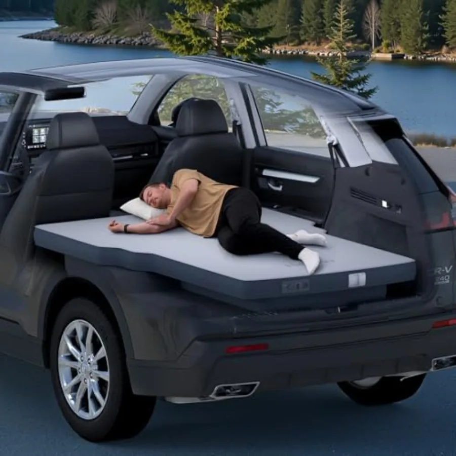 FlatCore 4-Inch Hybrid Support SUV Mattress for Honda CRV Flat Backseat Camping Air Bed with Built-in Pump, Slope-Cancel Design