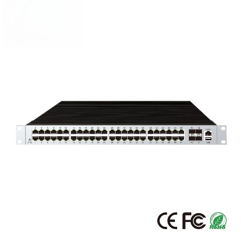

48-RJ45 Port Industrial Managed Ethernet Switch, 4 10G SFP Uplink Ports ERPS Ring, Dynamic Routing and VLAN