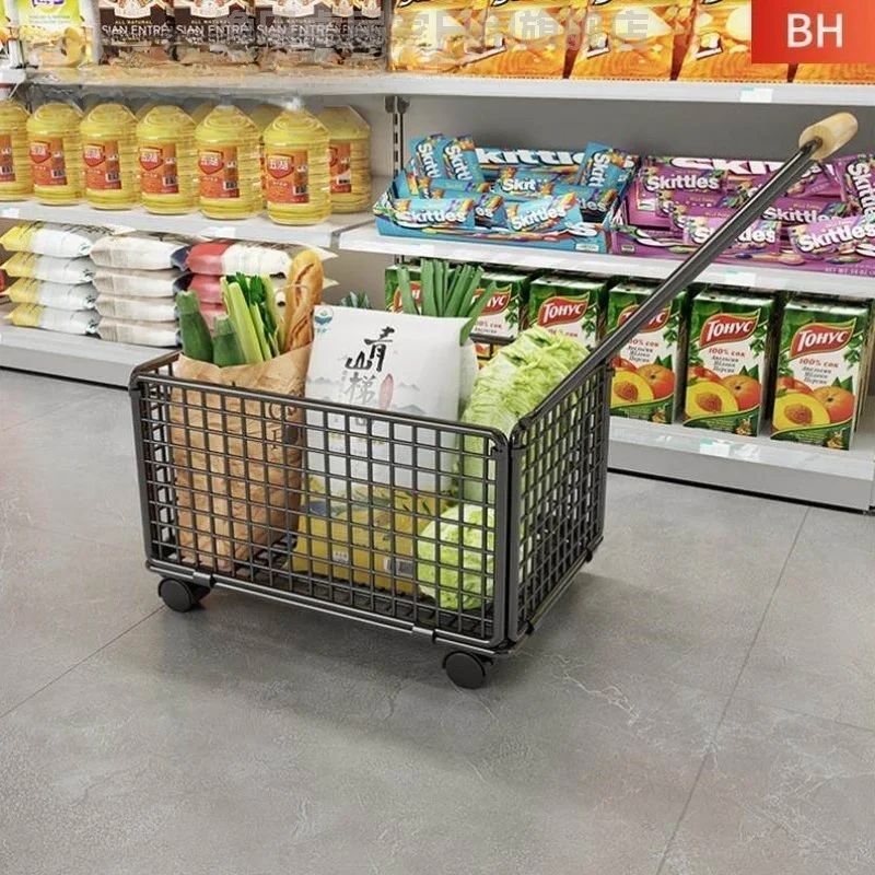 厚みのあるポータブルショッピングカート、ホイール付き、手引き式小型カート、家庭用野菜買い物かご、簡単収納オーガナイザー