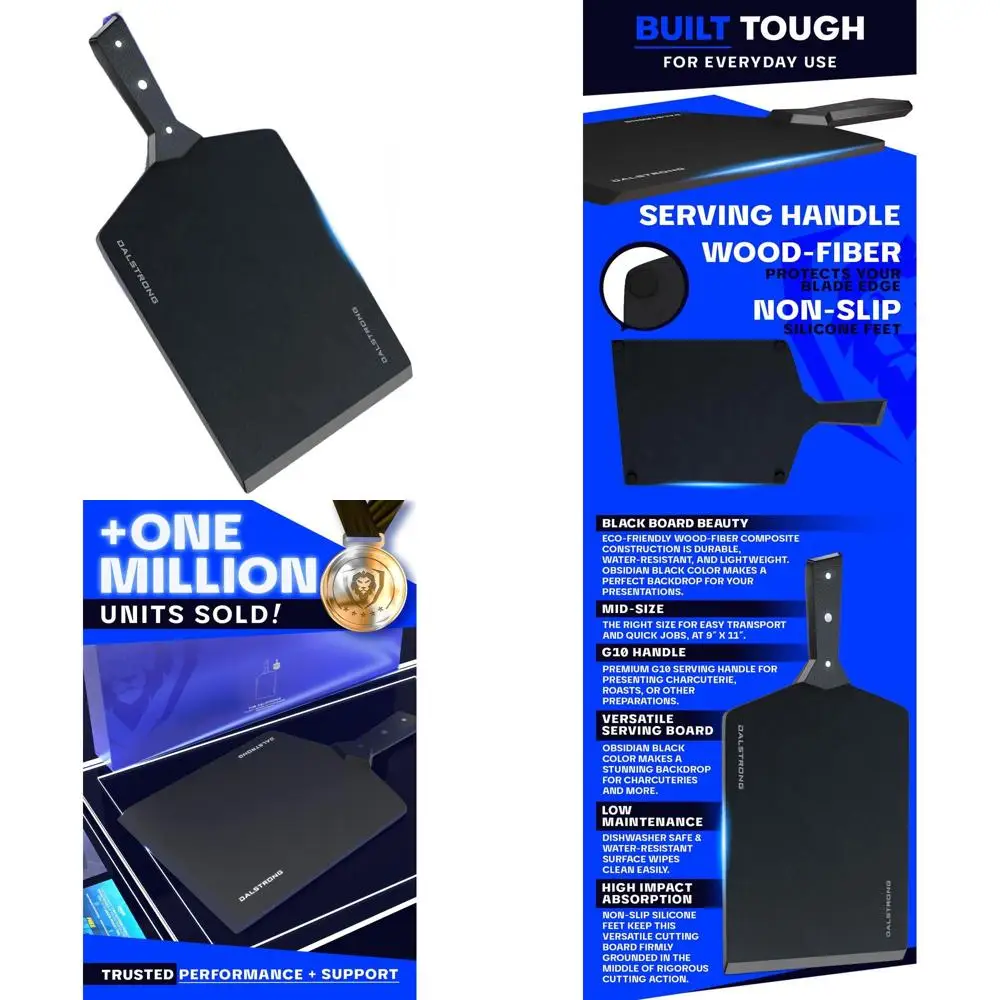 

Разделочная доска Gift-Worthy Black из дерева и волокна с нескользящим основанием, серия Infinity, ручка G10, средняя, 9x11 дюймов