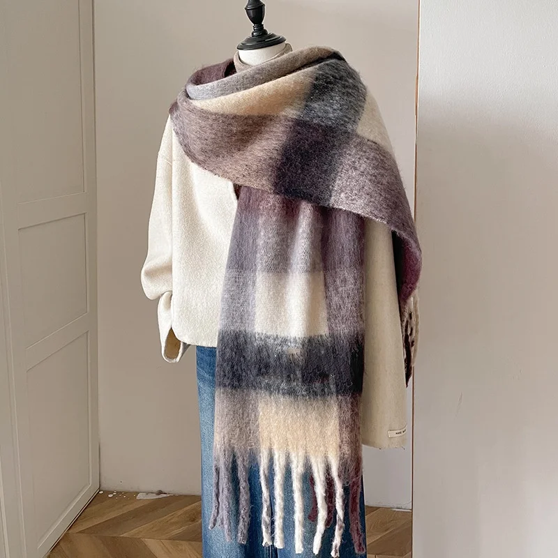 

НОВЫЙ роскошный кашемировый женский клетчатый шарф, зимняя теплая шаль и бандана, пашмина, длинная кисточка, женский платок, толстая одеяло