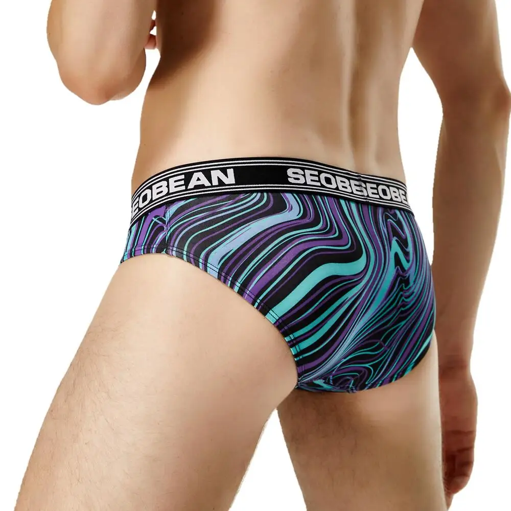 2022 SEOBEAN Sexy Men\'s Underwear Bikini briefs Low-rise Male Underpants Printed Pattern Underwear Fashion Men Briefs