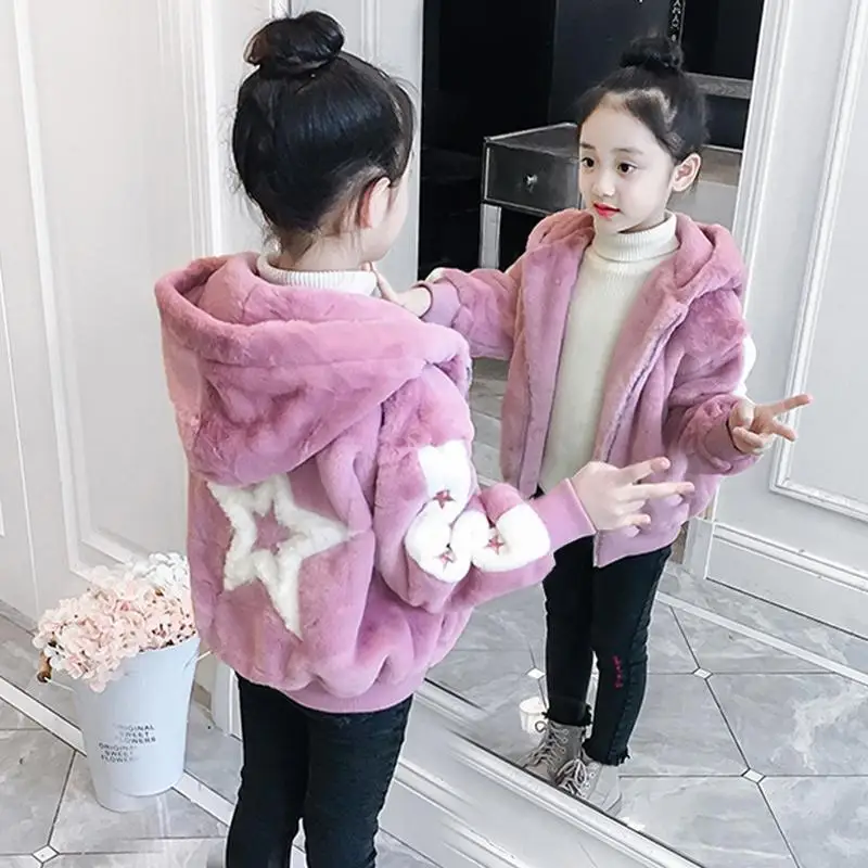 Winter Cartoon Casual Thicken Hooded Coat Children's Clothing Kawaii Girl Fashion Keep Warm Cotton-Padded Jacket Tops Student