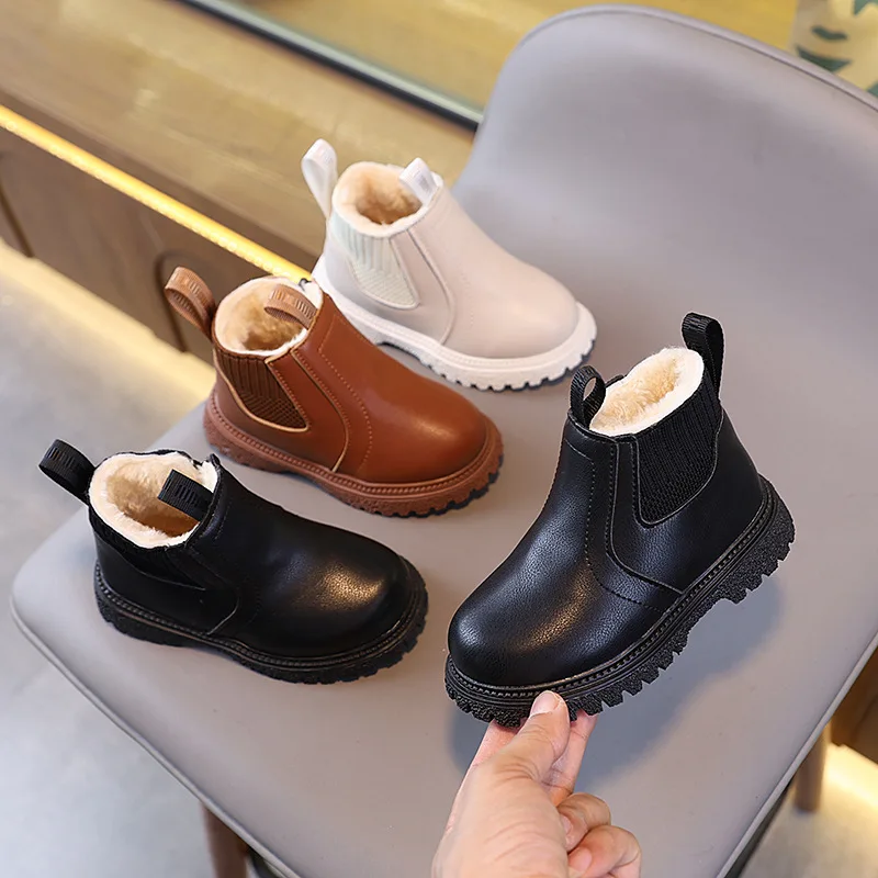 2026 Winter Kids Boys Girls Fashion Boots British Style Zipper Warmth Non-Slip Short Boots Anti-slip Children Leather Shoes