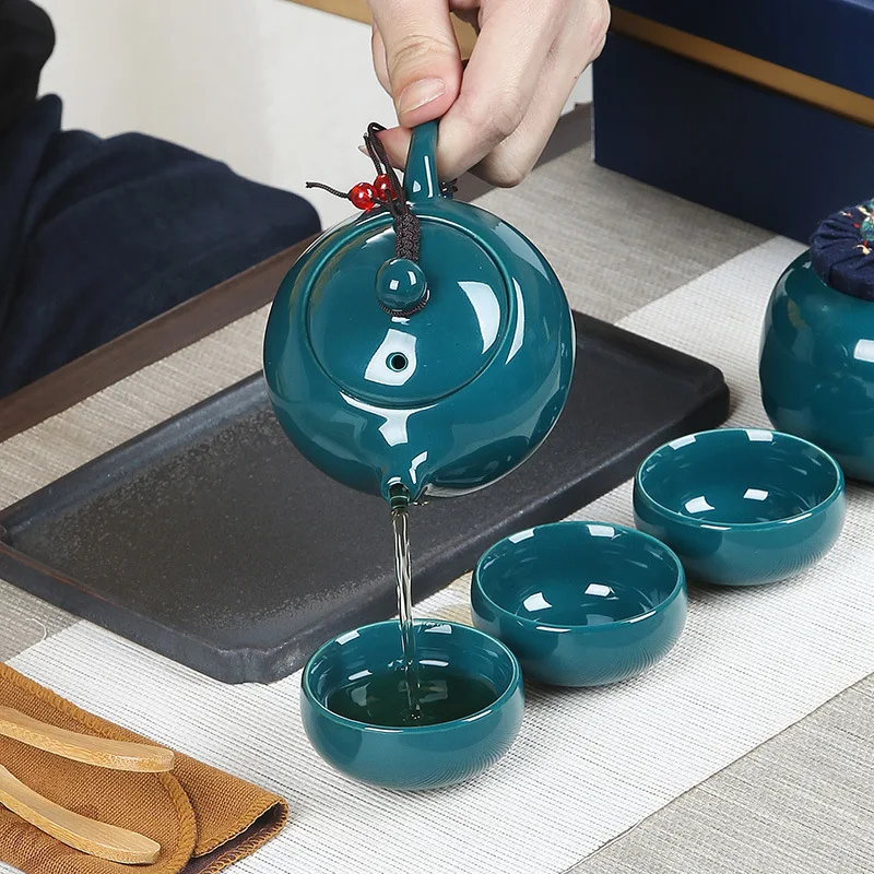 KungFu Tea Set Incense Burner Gift Box Ceremony One Pot Four Cups Can Sandalwood Incense Burner Chinese Ceramic Portable Tea Set