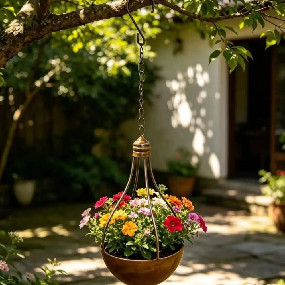 Iron Rusted Finish Light Bulb Planter Decorative Space Saving Hanging Flower Vase Lightweight