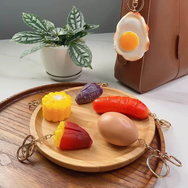 New Simulation Egg Keychain Fun Creative Food Corn Sweet Potato Model Mobile Phone Bag Car Pendant Ornaments Gift Trinkets Women