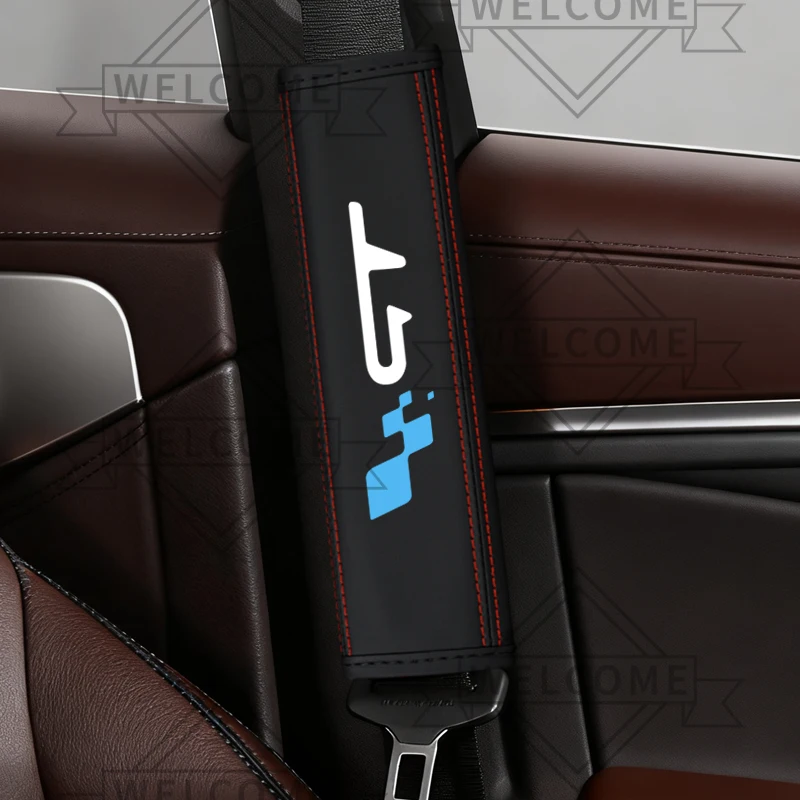2Pcs For RS GT Sport Emblem Logo Twingo Kangoo Clio Duster Rafale Kadjar Leather Car Safety Belt Shoulder Cover Pads Interior view 2