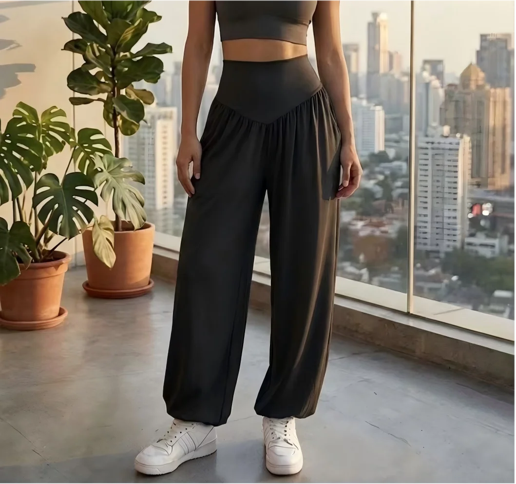 New Spring and Summer European & American Style Women's High-Waist Loose Cuffed Joggers with Pockets, Solid Color Daily Sports C