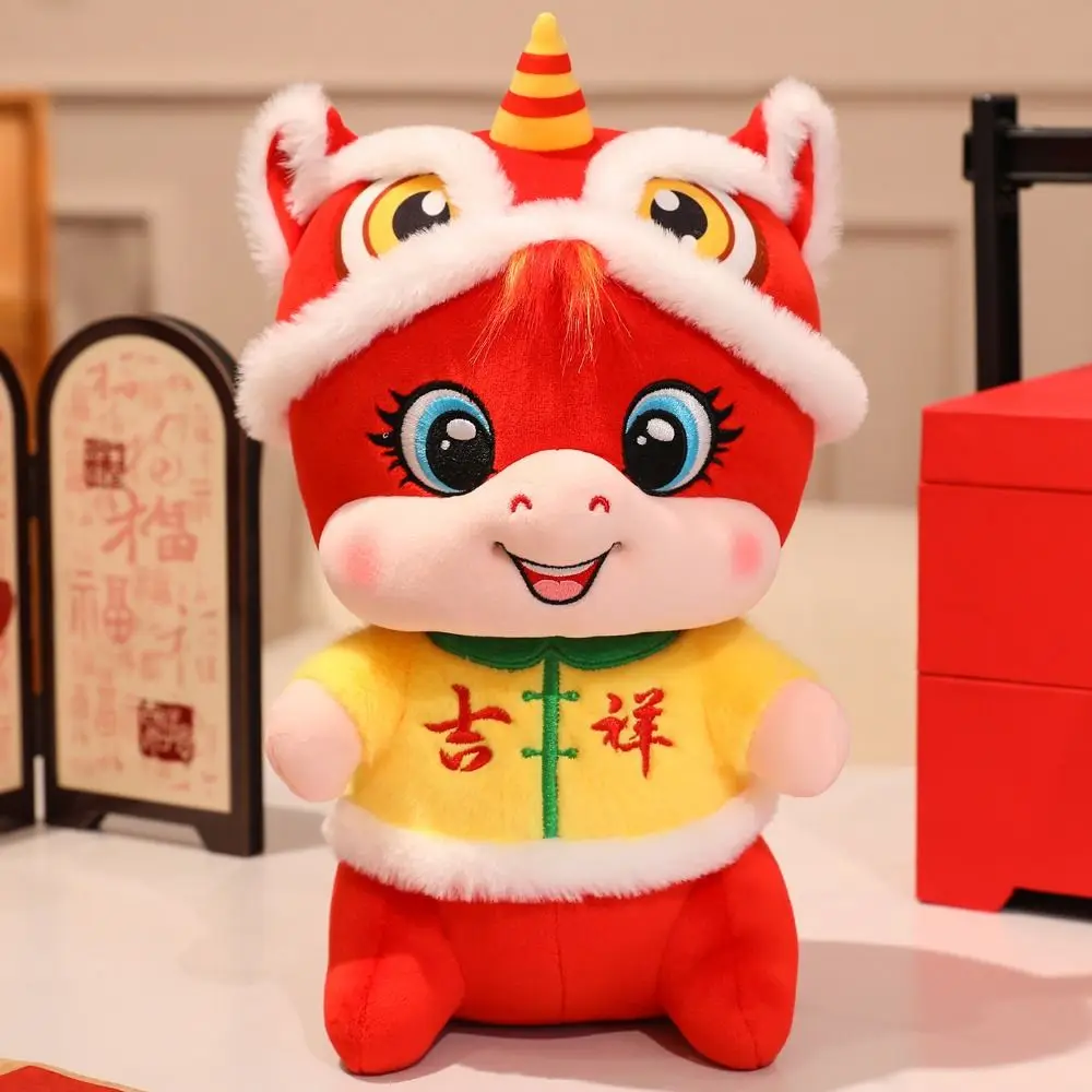 Funny Chinese Style Horse Stuffed Cute with Tang Suit New Year Mascot Cartoon Animal Red Lucky Pony Festival Gift