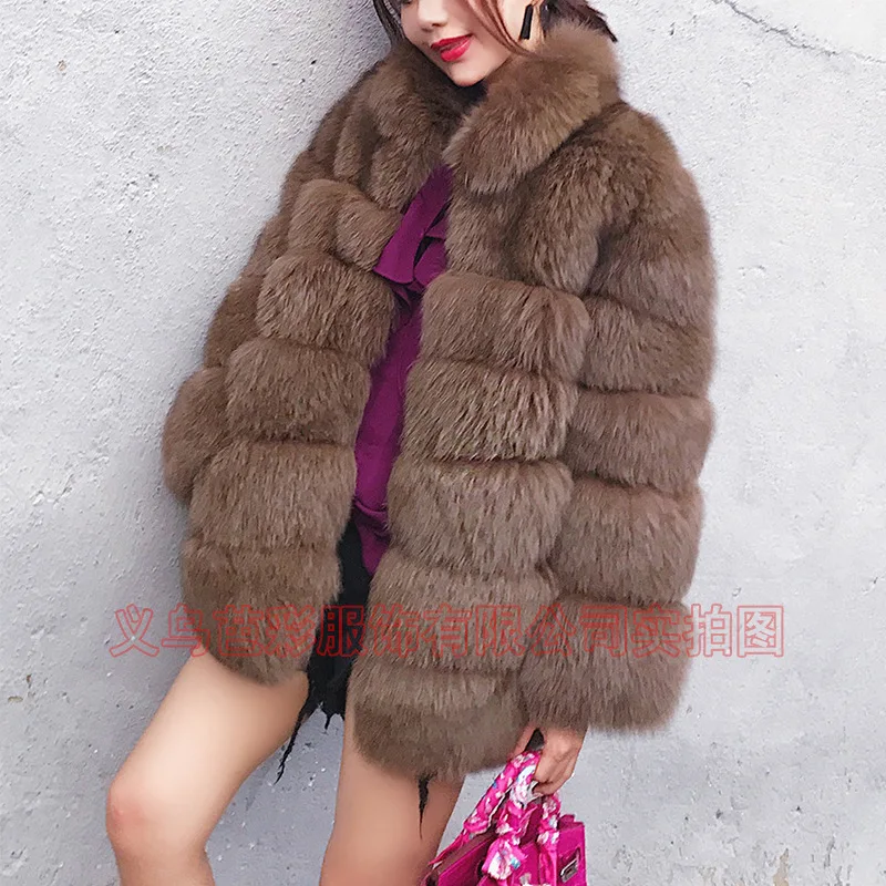 

Women's Clothing Fox Fur Coat Medium To Long Style Soft Keep Warm Thickening Montage Environment protection Fur Denim Jacket