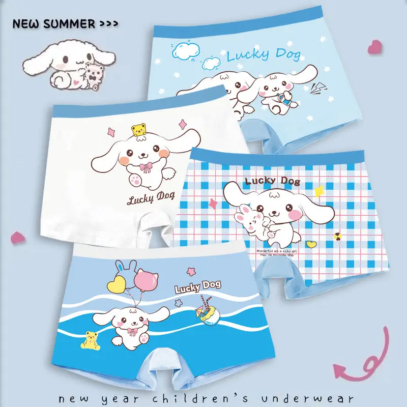 4Pcs/lot Cartoon Children\'s Underpant Breathable Brie Anime Sanrio Kuromi Cinnamoroll Boys Girls Underwear Cotton Boxer Shorts