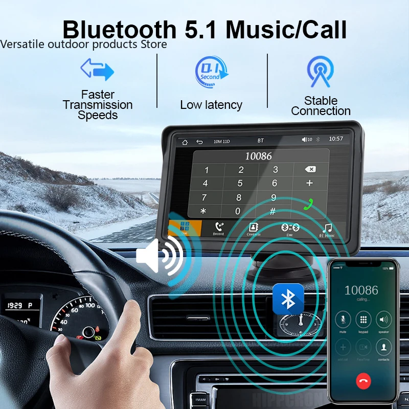 Hippcron 7inch Car Radio Multimedia Video Player Wireless Carplay And Wireless Android Auto Portable Universal Touch Screen