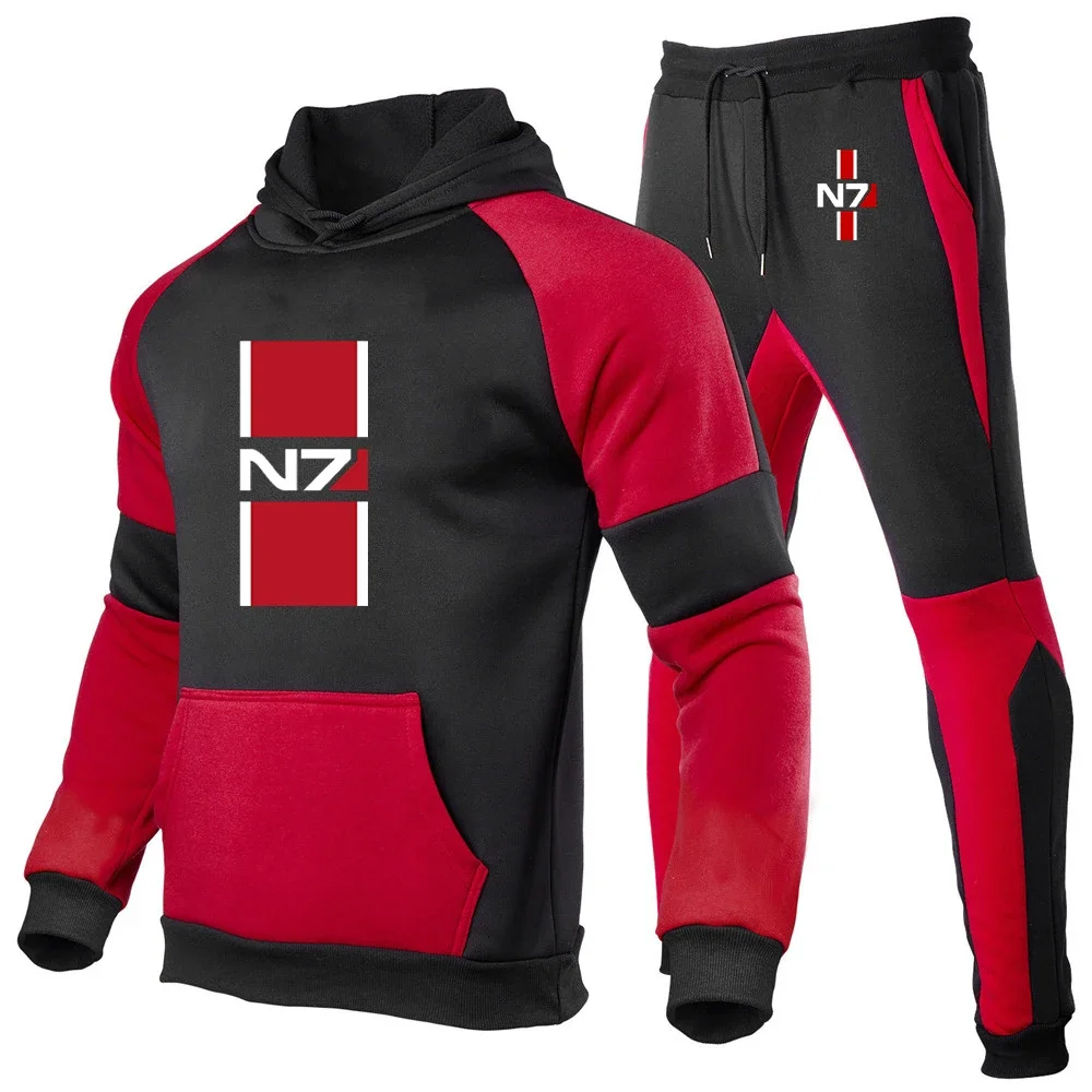 2024 N7 Mass Effect Nieuwe Mode Afdrukken Heren Sweatshirt Hoody Comfortabel Pak Trainingspak Hoodies + Joggingbroek Set